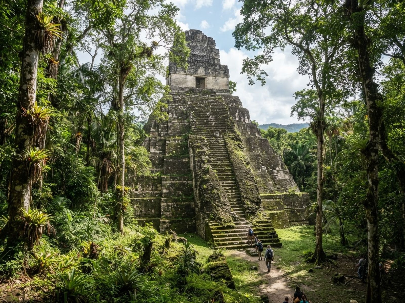 Pyramide maya entourée de végétation tropicale