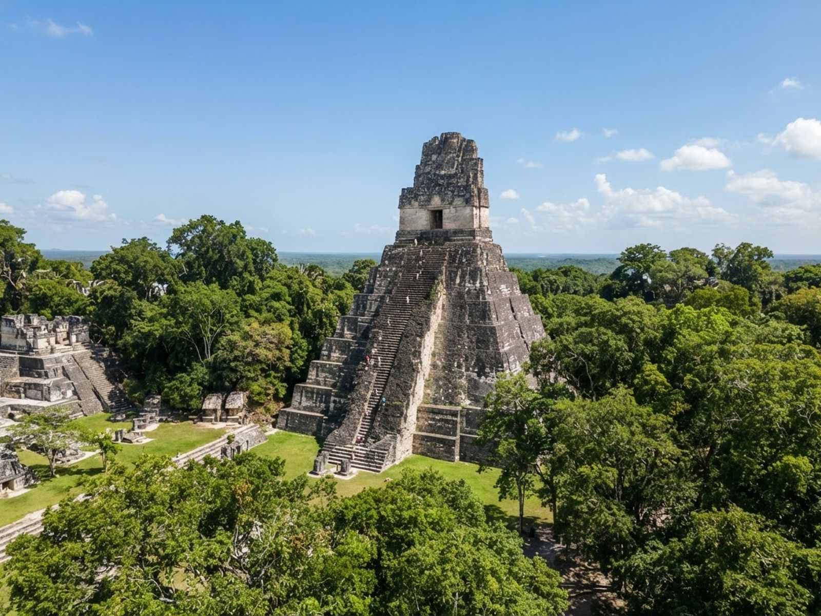 Pyramide maya de Tikal entourée de végétation